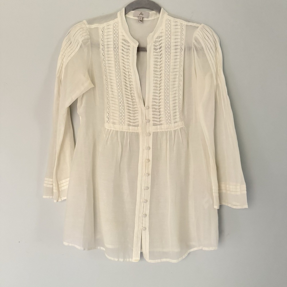 Ivory Tunic Blouse with Lace Detail, Bohemian Style, Button Down
